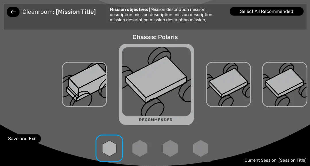 User interface mockup for rover chassis selection.