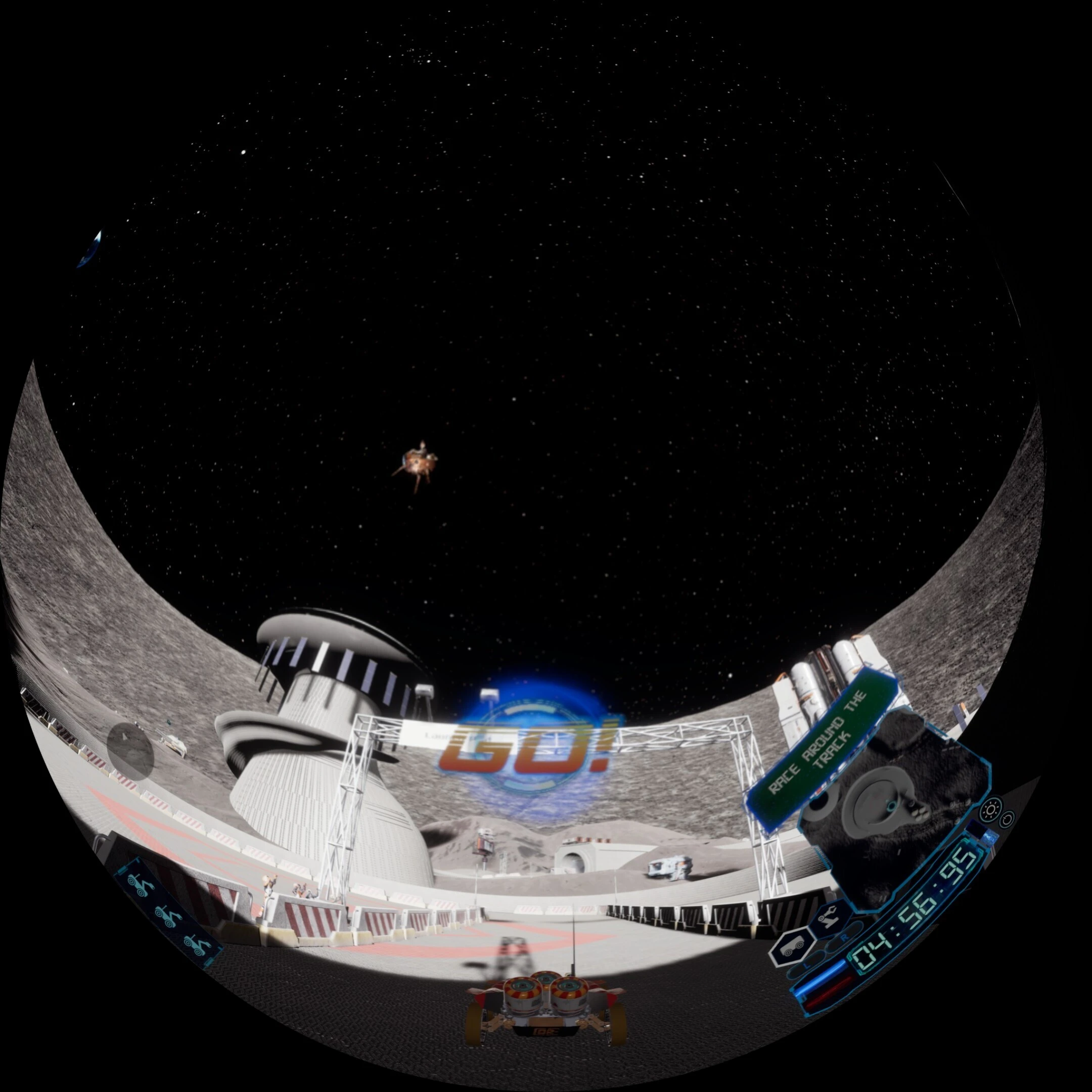 Racing through a futuristic colony.