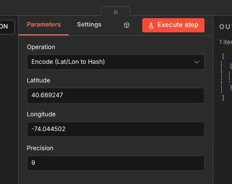 A screenshot of the Geohash node panel.