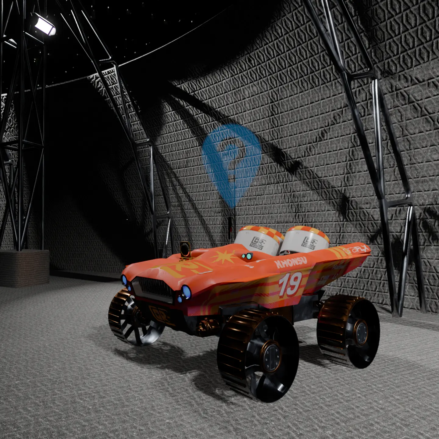 Rover racers hidden within the futuristic colony